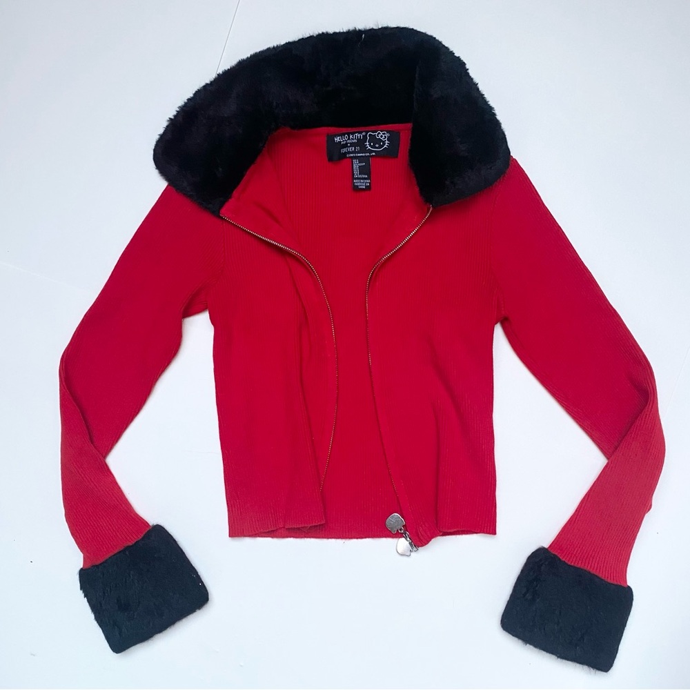 Women's Red Jacket with Black Fur Trim